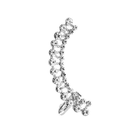 Full Crystal Butterfly Flower Single Ear Clip Cuff non tarnishing hypoallergenic alloy base plating close up verification