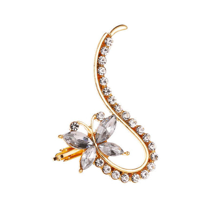 Full Crystal Butterfly Flower Single Ear Clip Cuff sparkling inlaid artificial gemstones sparkling under luxury jewelry spotlight