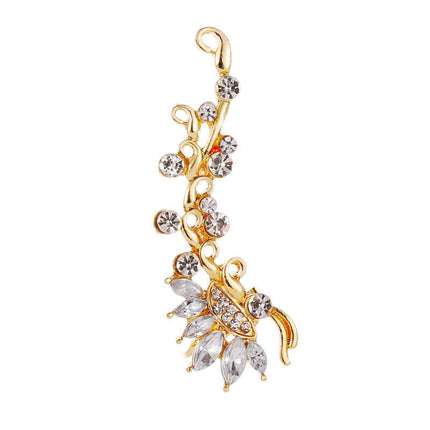 Full Crystal Butterfly Flower Single Ear Clip Cuff delicate fluttering butterfly design profile with precision claw micro pave settings