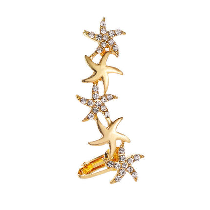 Full Crystal Butterfly Flower Single Ear Clip Cuff tension adjusted comfort clip backing ensuring pain free ear grip