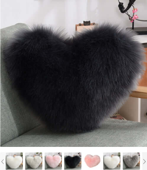 Heart Shaped Plush Throw Pillow close up of the fluffy shaggy texture