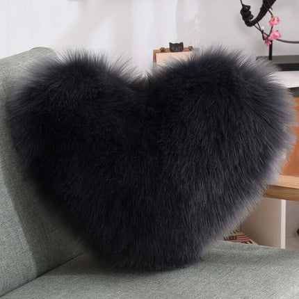 Heart Shaped Plush Throw Pillow light gray faux wool material