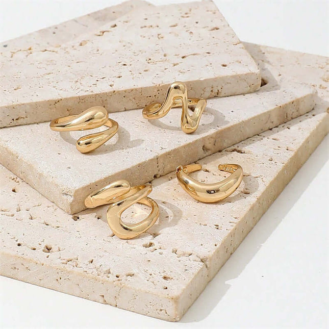 Irregular Opening Adjustable Light Ring With Water Droplets thin metal band.