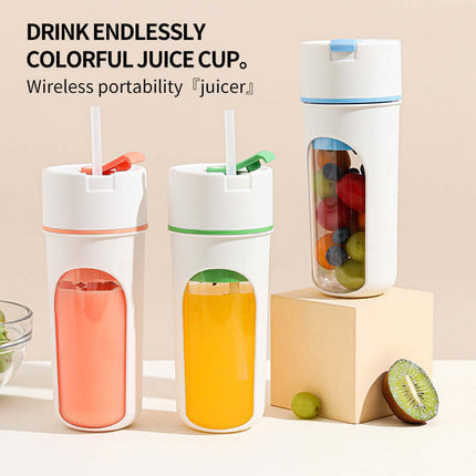 Kitchen Electric Juicer USB Charging Wireless Blender - colorful juice cups showcasing wireless portability and fruit compartments.