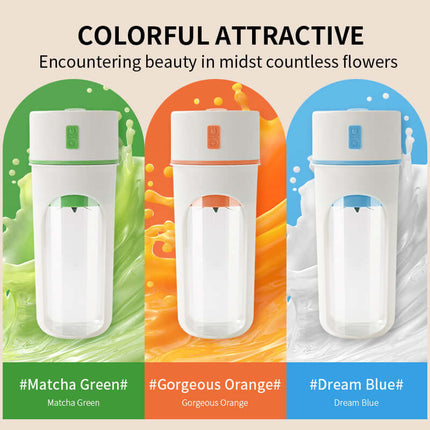 Kitchen Electric Juicer USB Charging Wireless Blender in vibrant colors: Matcha Green, Gorgeous Orange, Dream Blue.