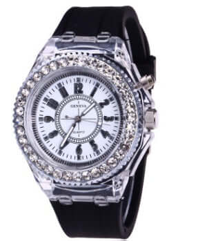 LED Luminous Watches Geneva Women Quartz Watch world time and GMT.