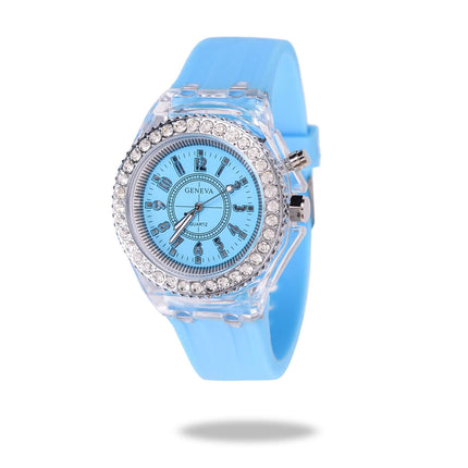 LED Luminous Watches Geneva Women Quartz Watch decoration 24 hour indication.
