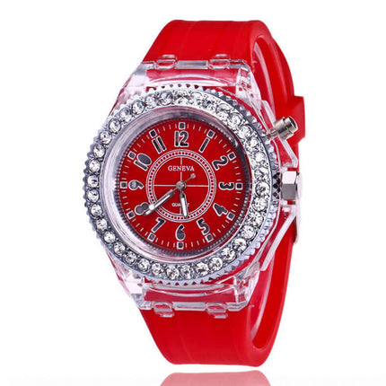 LED Luminous Watches Geneva Women Quartz Watch trendy luminous watch face.
