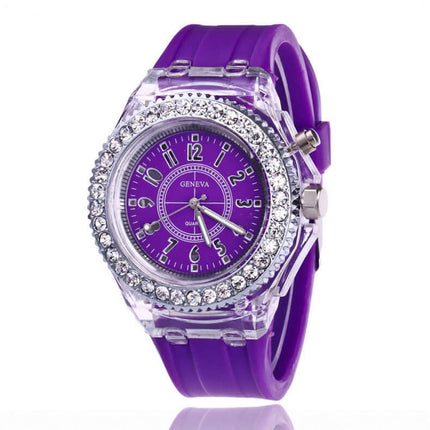 LED Luminous Watches Geneva Women Quartz Watch silicone bracelet time piece.