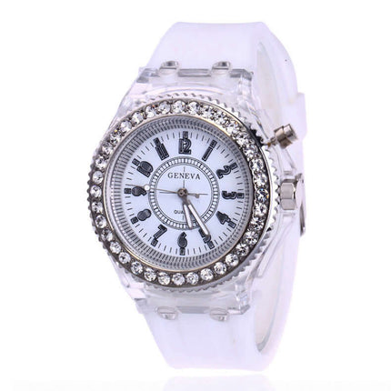 LED Luminous Watches Geneva Women Quartz Watch non waterproof casual watch.