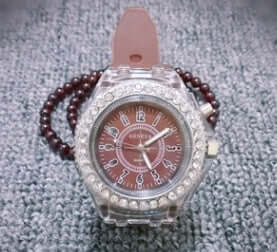 LED Luminous Watches Geneva Women Quartz Watch pin buckle stainless steel.
