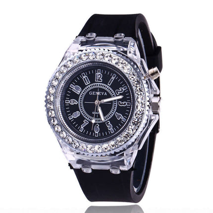 LED Luminous Watches Geneva Women Quartz Watch pointer and number display.