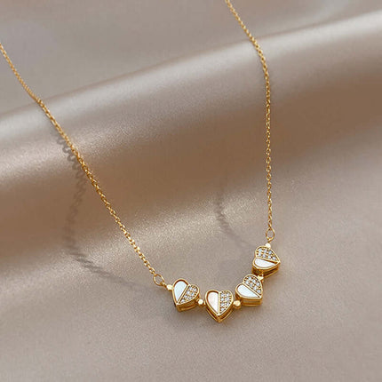 Luxury Four Leaf Clover Pendant Necklace Stainless Steel Crystal Heart Jewelry For Women Gift white shell heart.