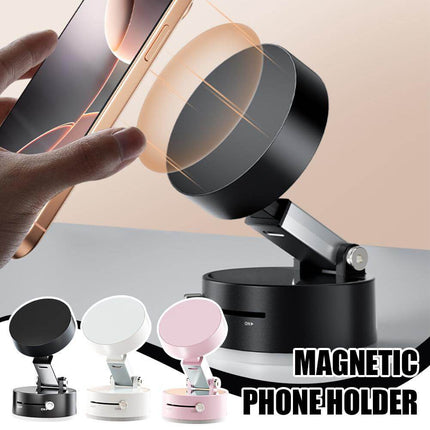 Magnetic Vacuum Suction Foldable Car Phone Holder demonstrating magnetic phone attachment and adjustable design.
