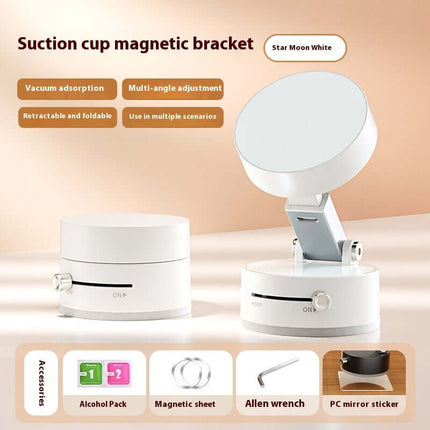 Magnetic Vacuum Suction Foldable Car Phone Holder with suction cup bracket and accessories in Star Moon White.