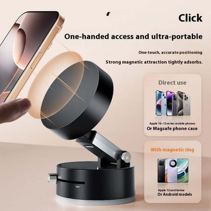 Magnetic Vacuum Suction Foldable Car Phone Holder demonstrating one-handed access and strong magnetic attraction.
