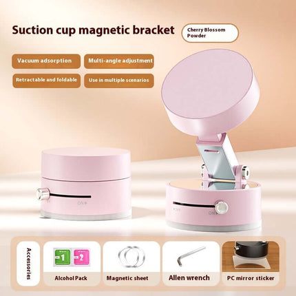 Magnetic Vacuum Suction Foldable Car Phone Holder in cherry blossom powder color with suction cup and adjustable features.