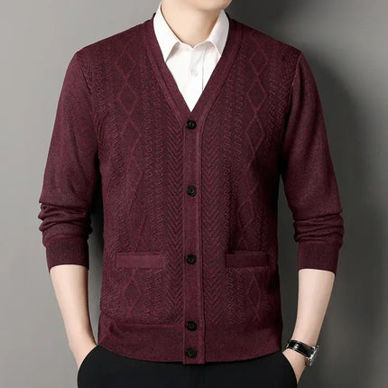 Men Casual V Neck Knit Cardigan Button Jacket side angle
