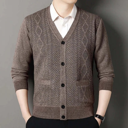 Men Casual V Neck Knit Cardigan Button Jacket V-neck detail