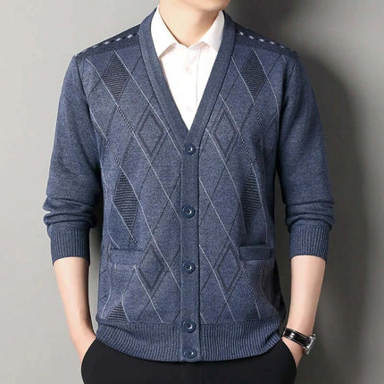 Men Casual V Neck Knit Cardigan Button Jacket button closure