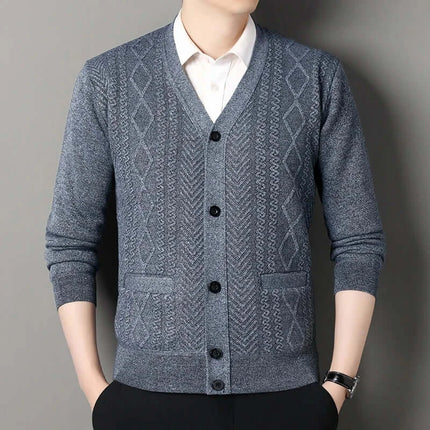 Men Casual V Neck Knit Cardigan Button Jacket knit texture