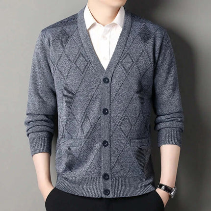 Men Casual V Neck Knit Cardigan Button Jacket autumn outfit