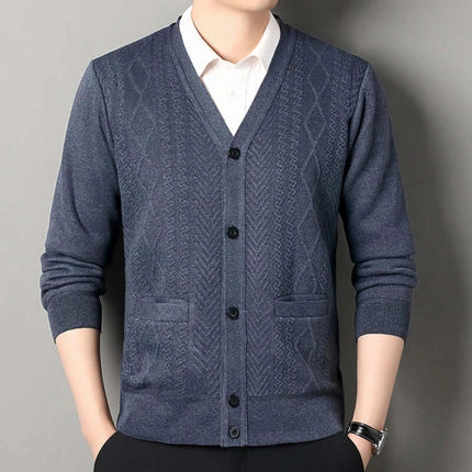 Men Casual V Neck Knit Cardigan Button Jacket winter layering