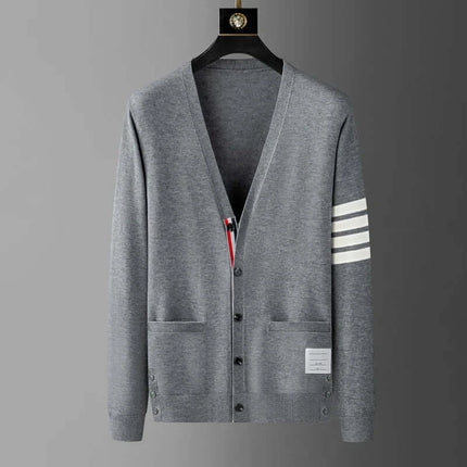 Men Knitted Stripe Cardigan Korean Style Autumn Winter side angle