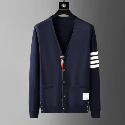 Men Knitted Stripe Cardigan Korean Style Autumn Winter stripe detail