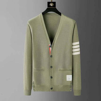 Men Knitted Stripe Cardigan Korean Style Autumn Winter casual outfit