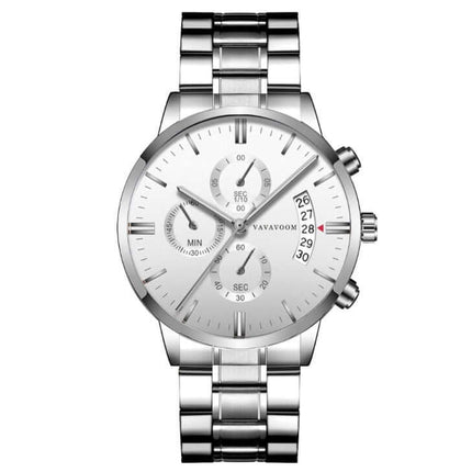 Men Stainless Steel Business Calendar Watch mineral tempered glass.