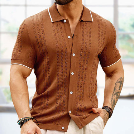 Men Summer Button Lapel Short Sleeve Polo Shirt precise metric dual unit dimensions grid chart