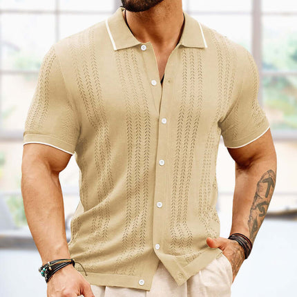 Men Summer Button Lapel Short Sleeve Polo Shirt sleek regular version sleeve cuff detailing emphasizing flexible wear