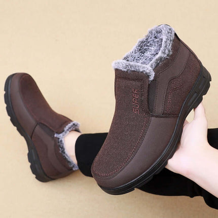 Men's Cotton Shoes Fleece Lined Warm Winter Boots deep rich coffee brown color option arranged nicely for product catalog