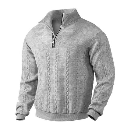 Men's Jacquard Quarter Zip Winter Warm Hoodie elegant white knit version showcasing its intricate textured fabric layout