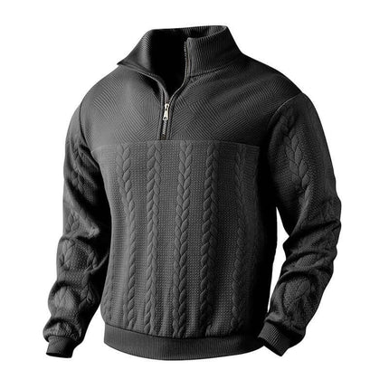 Men's Jacquard Quarter Zip Winter Warm Hoodie warm minimal khaki tan hue visualization emphasizing an outdoor casual aesthetic