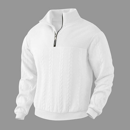 Men's Jacquard Quarter Zip Winter Warm Hoodie adjustable high collar metallic quarter-zip lock structure close-up overview