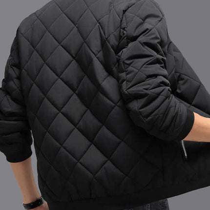 Mens Rhombic Quilted Baseball Jacket casual streetwear style.
