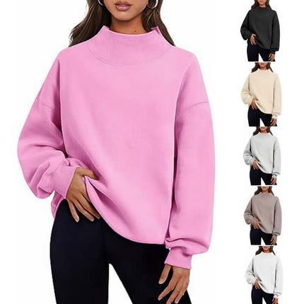 Pullover Sweatshirt Solid Color Loose Round Neck Hoodie light gray pink khaki