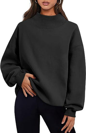 Pullover Sweatshirt Solid Color Loose Round Neck Hoodie black apricot white