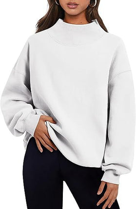 Pullover Sweatshirt Solid Color Loose Round Neck Hoodie in white, casual style with oversized fit and long sleeves.