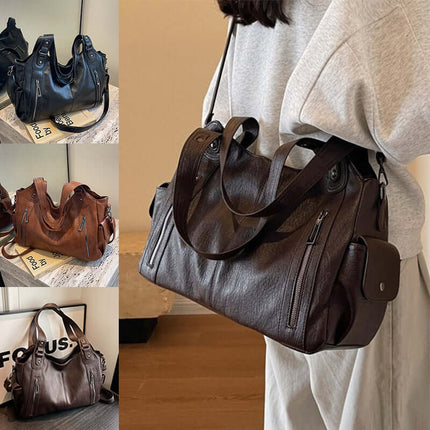 ​Retro Large Capacity Shoulder Bag black color front view.