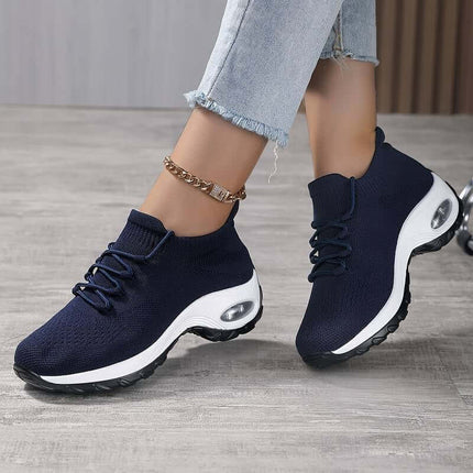 Sports Women Flying Knit Socks Shaking Shoes in navy color with stylish design and comfortable fit.