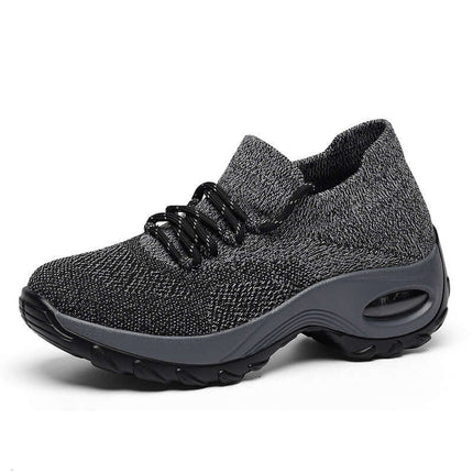 Sports Women Flying Knit Socks Shaking Shoes in a stylish black and gray design, ideal for athletic activities and comfort.