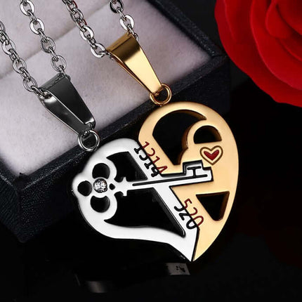Stainless Steel Couple Necklace Set romantic love symbol design