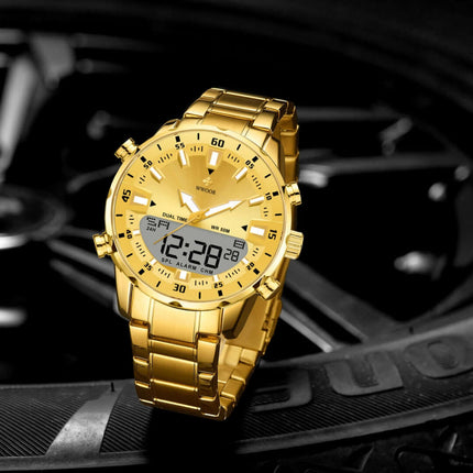 Steel Band Cool And Stylish Mens Watch gold case gold dial.