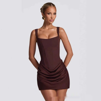 Summer Corset Dress Graceful Sleeveless Short Dresses in a stylish brown color.