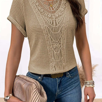 Summer Hollow Out Short Sleeved T Shirt Fashion Ethnic Style Breathable Summer Wear