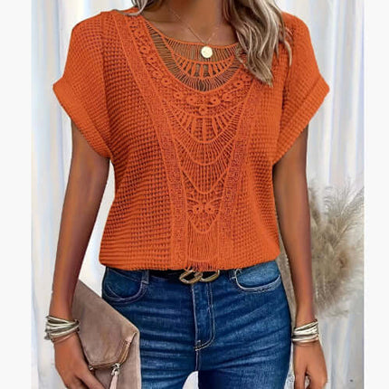 Summer Hollow Out Short Sleeved T Shirt Fashion Ethnic Style Comfortable Daily Clothing