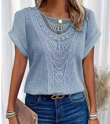 Summer Hollow Out Short Sleeved T Shirt Fashion Ethnic Style Contemporary Ethnic Pattern
